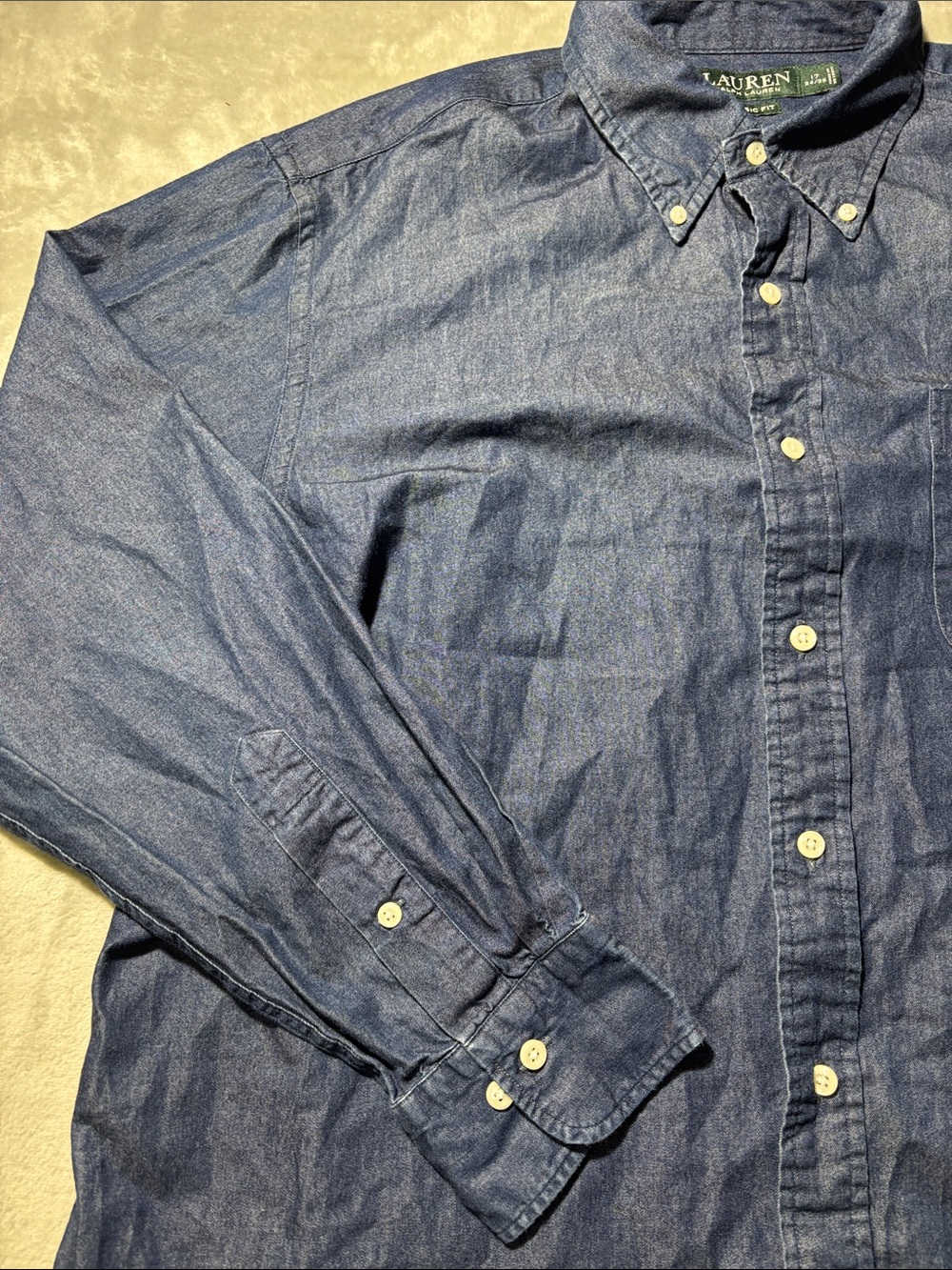Lauren Ralph Lauren Chambray Shirt Men’s 17 34/35 Medium Classic Fit Blue‎ - Picture 5 of 9